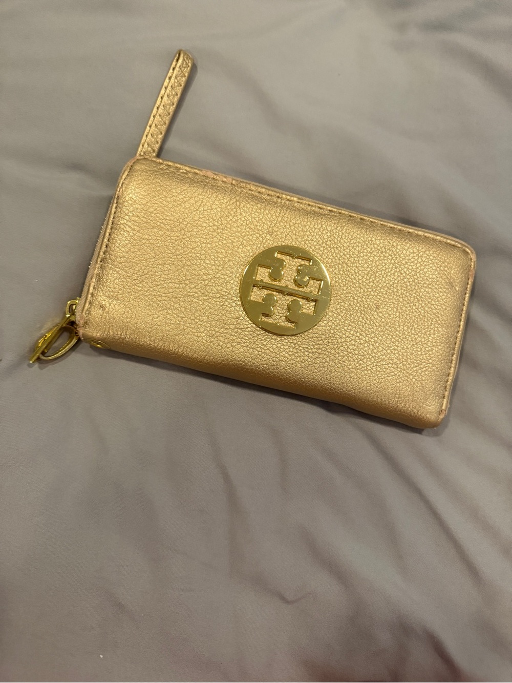 Tory Burch Metallic Gold Zip-Around Wristlet